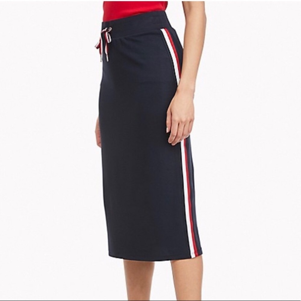 TOMMY HILFIGER | French Terry Sneaker Side Stripe Midi Skirt